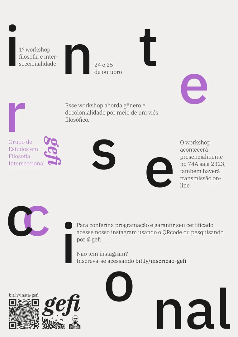 Cartaz primeiro workshop de Filosofia e Interseccionalidade